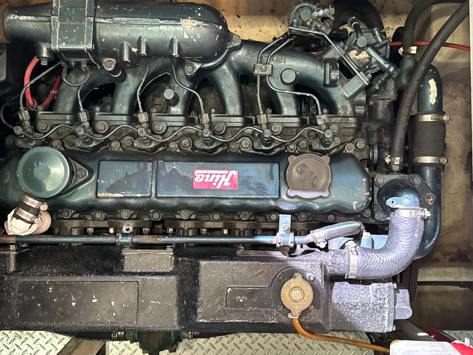 Diesel engine fuel cooling and oil system close-up