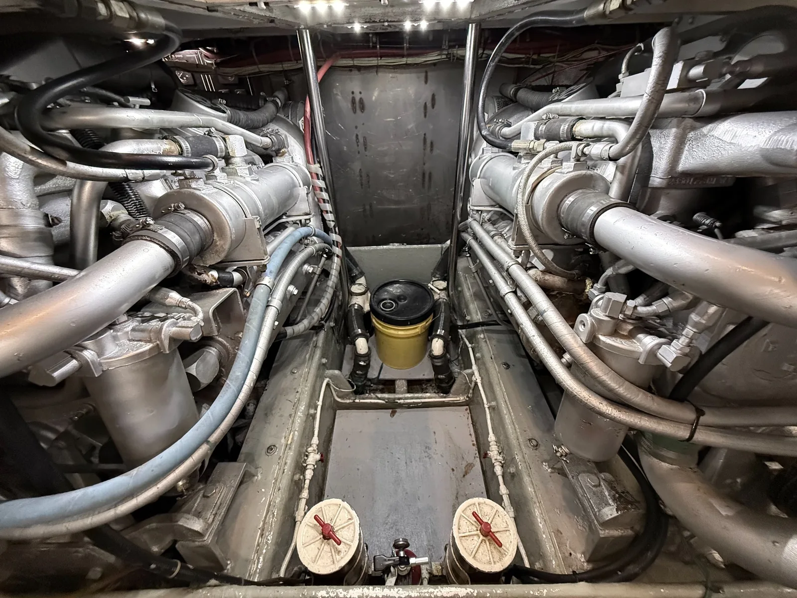 Twin diesel yacht engine room